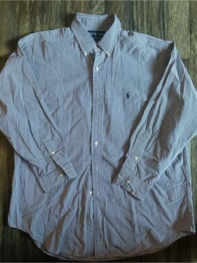 Ralph Lauren Navy and White Micro-Gingham Button-Down Shirt
